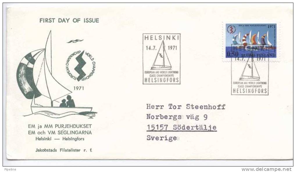Finland FDC 14-7-1971 European And World Championship Sailing  With Cachet Sent To Sweden - FDC