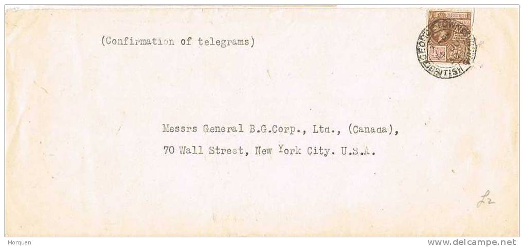 1479. Carta  British GUIANE (Georgetown) 1930 . Confirmation Telegrams - Guyane Britannique (...-1966)