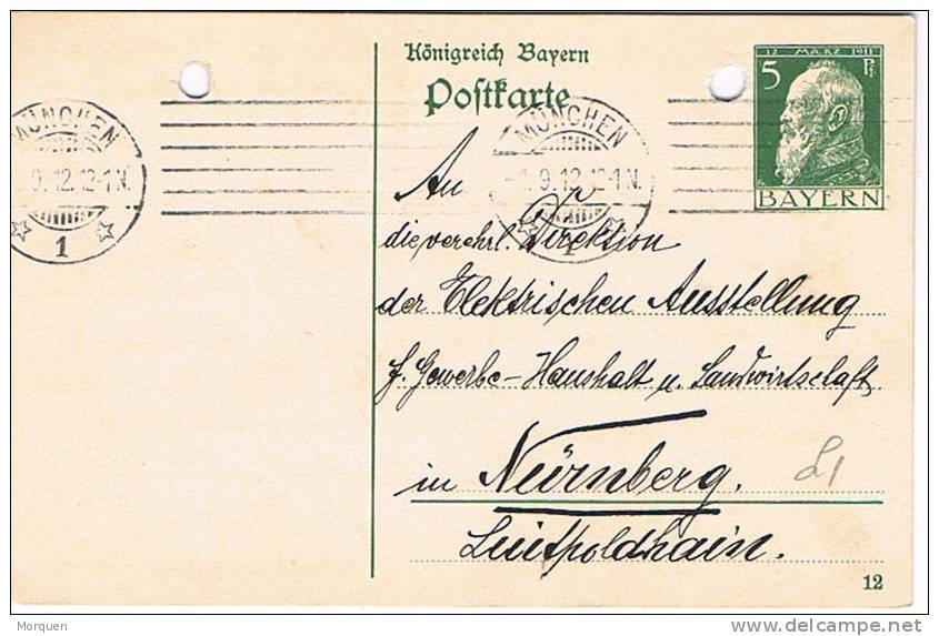 2465. Postkarte MUNCHEN (Bayern) Alemania 1912 - Postwaardestukken