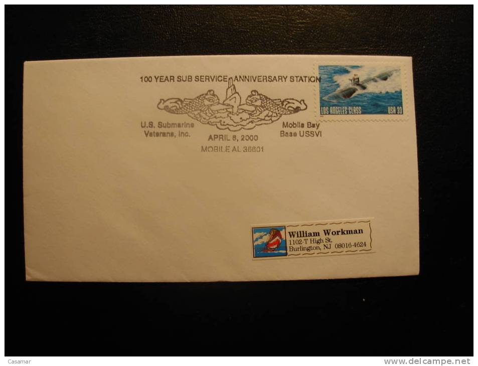 USA 100 Year Sub Service US Veterans 2000 Submarine Submarino Cancel Cover Sobre Enveloppe - Sous-marins