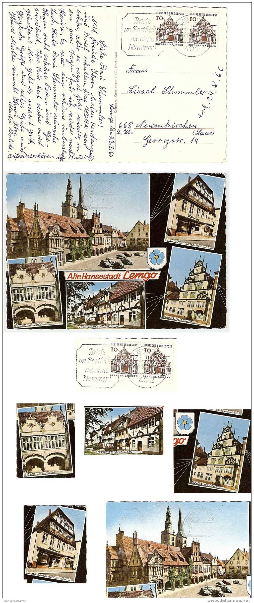 AK Alte Hansestadt Lemgo Mehrbild Wappen 5 Bilder VW-Käfer Wippermann Haus 23.8.66 492 LEMGO Briefe An Postfächer Nie O. - Lemgo