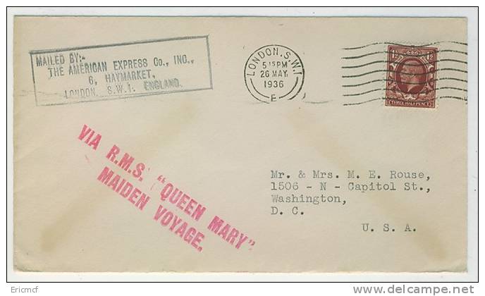 GB Queen Mary 1936 Maiden Voyage Cacheted Cover - Cartas & Documentos