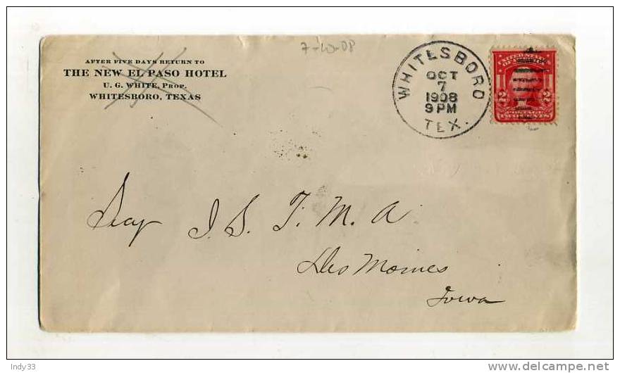 -  ETATS UNIS 1900/20 . AFFRANCHISSEMENT SIMPLE SUR ENVELOPPE DE 1908 . CIRCULATION INTERIEURE - Lettres & Documents