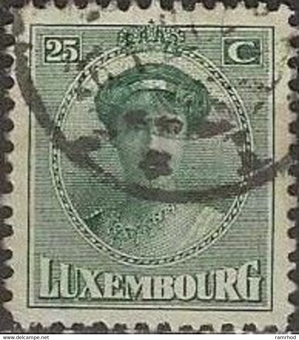 LUXEMBOURG 1921 Grand Duchess Charlotte -  25c. - Green FU - 1921-27 Charlotte Di Fronte