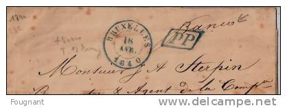 BELGIQUE : 1840:Précurseur:BRUXELLES Pour BEAURAING.PP En Vert,Bruxelles Double Cercle Vert.(Type 18 Au Verso.)rare. - 1830-1849 (Onafhankelijk België)