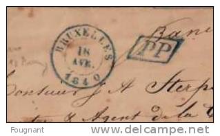 BELGIQUE : 1840:Précurseur:BRUXELLES Pour BEAURAING.PP En Vert,Bruxelles Double Cercle Vert.(Type 18 Au Verso.)rare. - 1830-1849 (Onafhankelijk België)