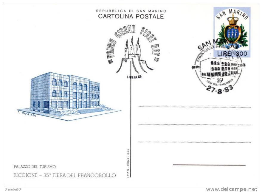 S. Marino INTERO / CARTOLINA POSTALE 1983 Lire 300 FDC Annullo Speciale Riccione - Interi Postali