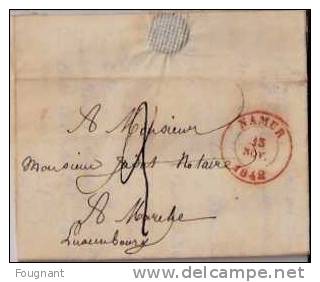 BELGIQUE : 1842:Précurseur:NAMUR Pour MARCHE.Oblit.Namur Double Cercle Rouge+.avec Texte.Verso:oblit.MARCHE, Double Cerc - 1830-1849 (Onafhankelijk België)