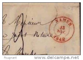 BELGIQUE : 1842:Précurseur:NAMUR Pour MARCHE.Oblit.Namur Double Cercle Rouge+.avec Texte.Verso:oblit.MARCHE, Double Cerc - 1830-1849 (Unabhängiges Belgien)