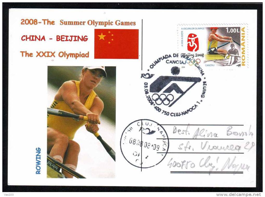 Rowing Olympic Games Beijing Post Card 2008 Obliteration Concordante Romania ! (B) - Canoe