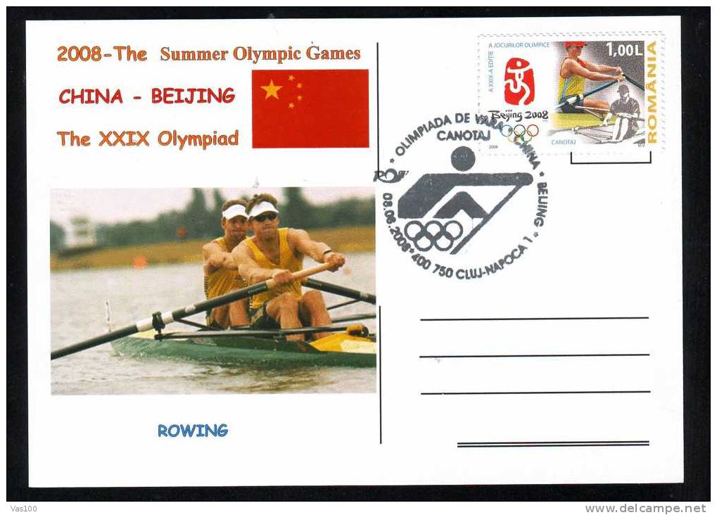 Rowing Olympic Games Beijing Post Card 2008 Obliteration Concordante Romania ! (C) - Canoa