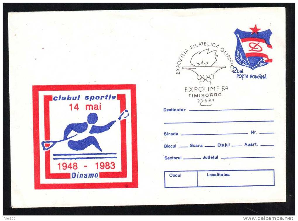 Romania 1983 Stationery Cover Rowing Club Dinamo. - Canoë