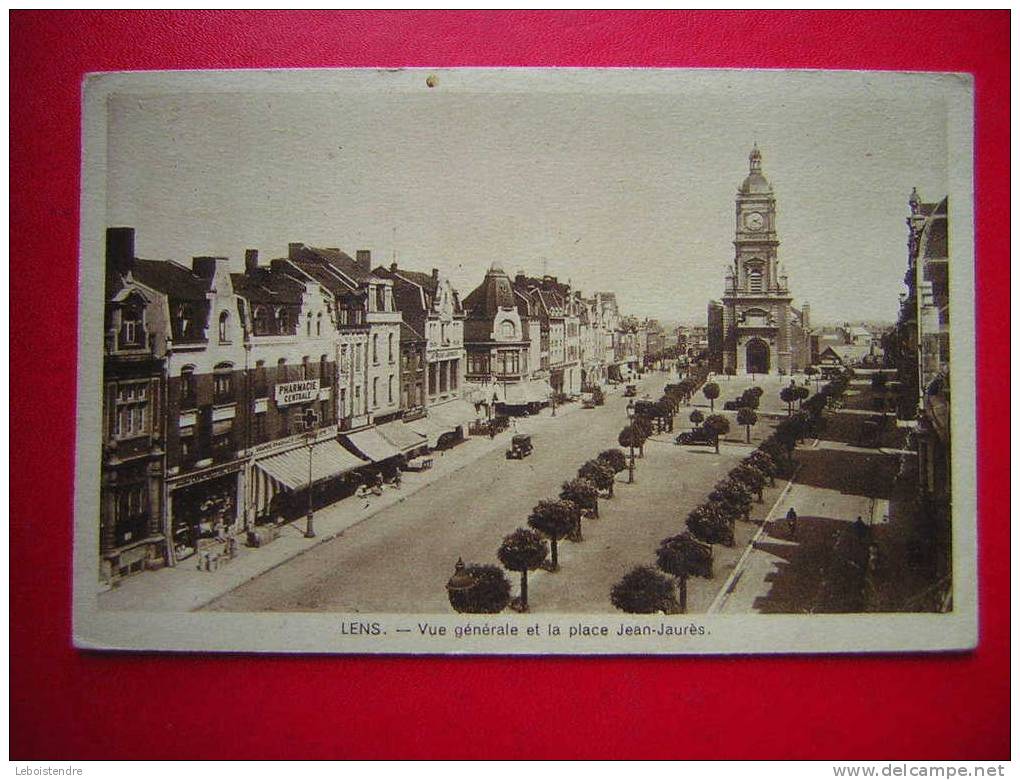 CPA -62-PAS DE CALAIS-LENS-VUE GENERALE ET LA PLACE JEAN JAURES -CARTE AVEC DES PLIS - Lens