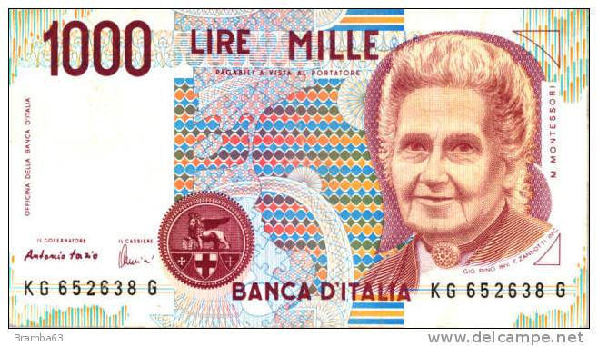 1000 Lire MILLE  Montessori Serie KG 652638 G - 1000 Liras