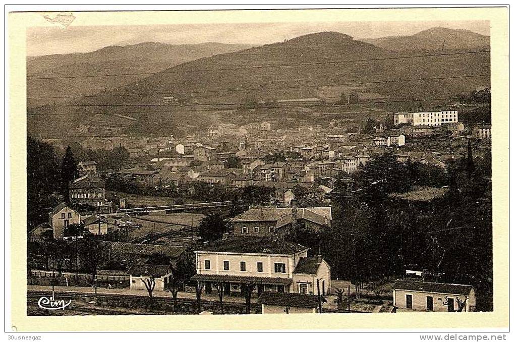 CPSM.42, Bourg Argental Vue Générale Au Premier Plan La Gare - Bourg Argental