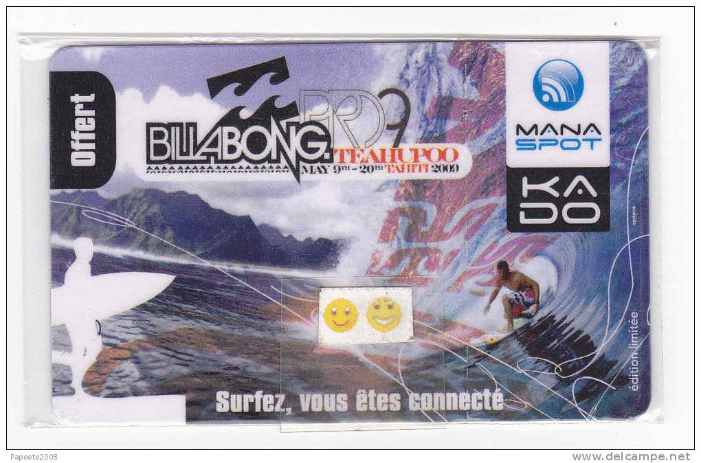 MANA SPOT - Carte D´accès Internet - KADO / Echantillon Offert - Billabong Pro 2009 - NSB - Polynésie Française