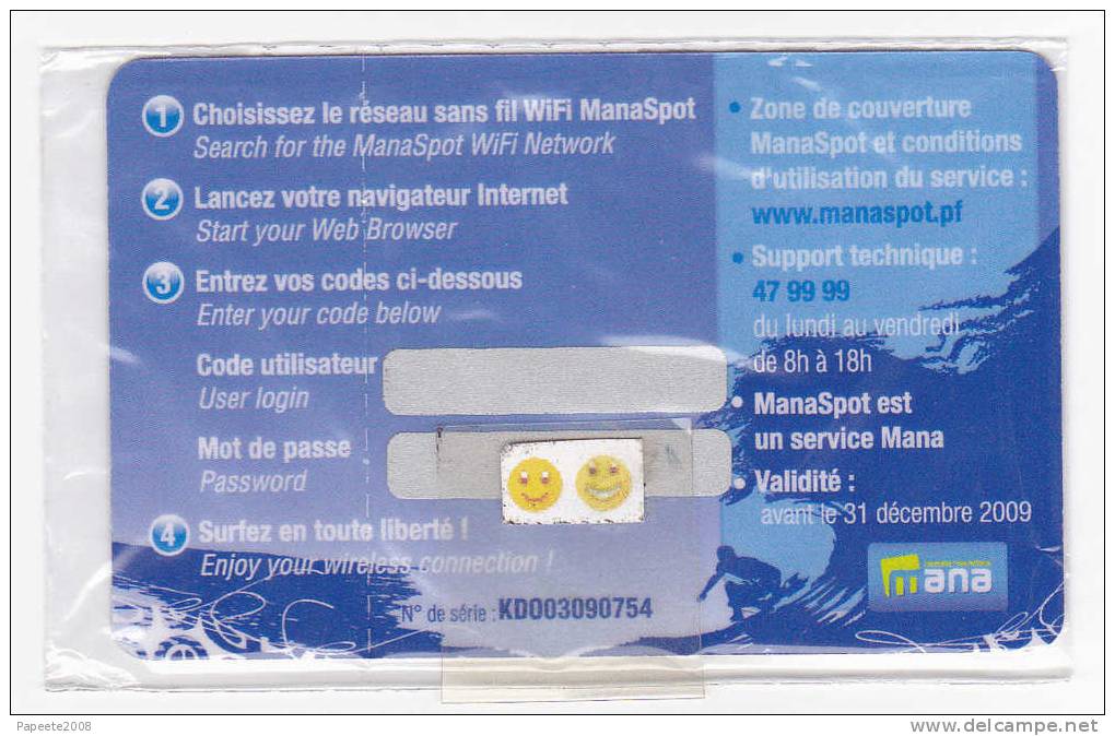 MANA SPOT - Carte D´accès Internet - KADO / Echantillon Offert - Billabong Pro 2009 - NSB - Französisch-Polynesien