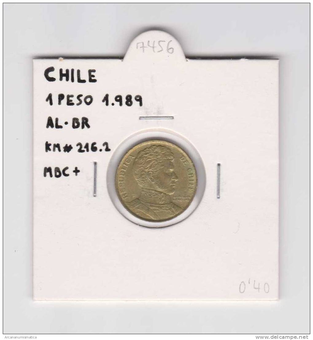 CHILE  1 PESO  1.989  AL-BR  KM#216.2  MBC+/VF+    DL-7456 - Chili