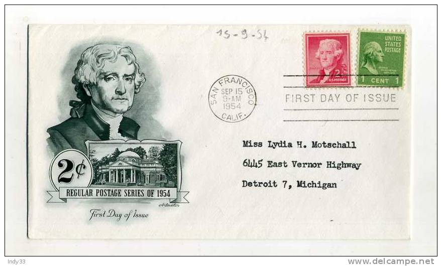 - ETATS UNIS FDC 1951/60 .  REGULAR POSTAGE OF 1954 . CACHET 1er JOUR SAN FRANCISCO 15/9/54 - 1951-1960