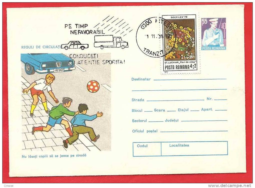ROMANIA Postal Stationery Cover1975. Parents Do Not Let Kids Play In The Street. Danger Of Accidents - Ongevallen & Veiligheid Op De Weg