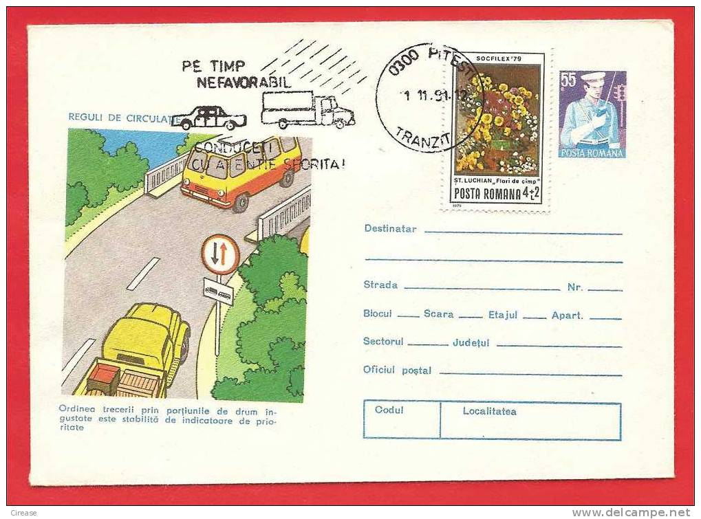 ROMANIA Postal Stationery Cover 1975. Drivers Respect The Traffic Signs. Danger Of Accidents - Ongevallen & Veiligheid Op De Weg