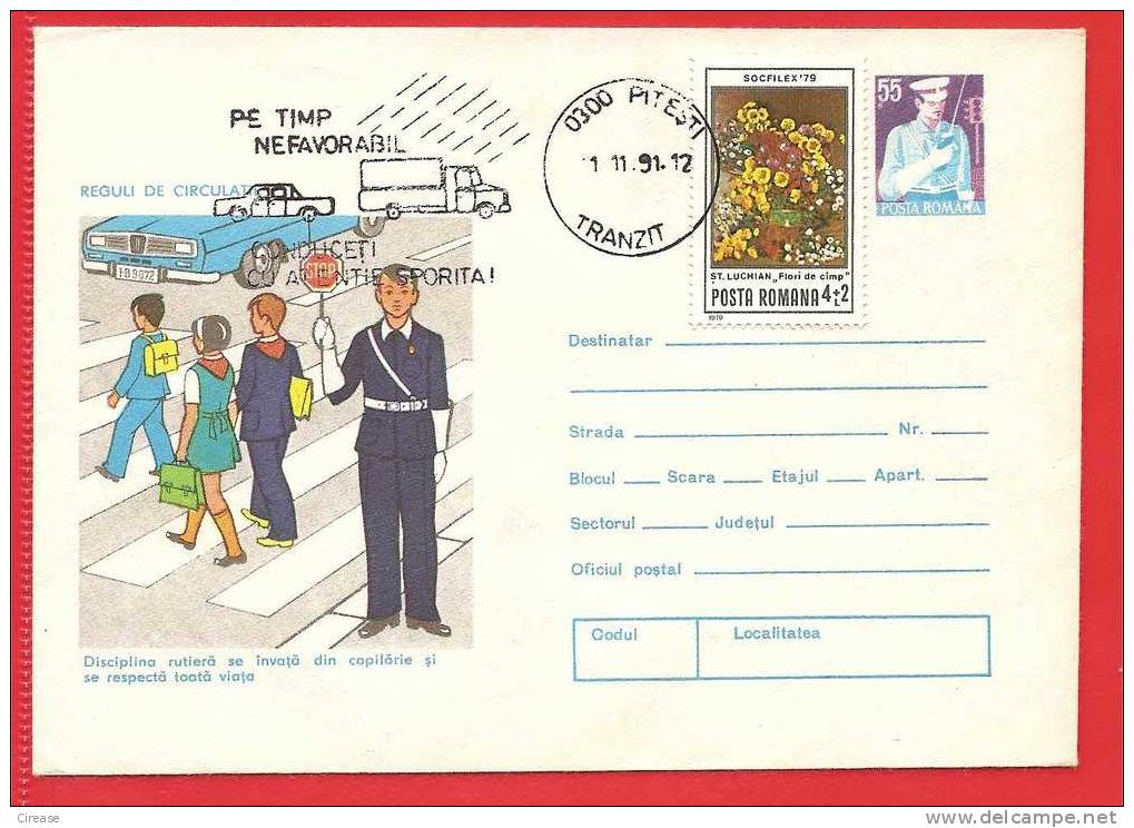 ROMANIA Postal Stationery Cover 1975. Children Cross The Pedestrian Crossing. Danger Of Accidents - Accidents & Road Safety