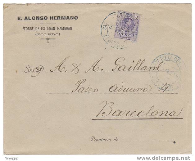 Spain-1913  15c On Cover - Oblitérés
