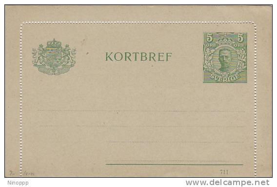Sweden-King Gustav 5 Ore Green Unused Letter Card - Collections