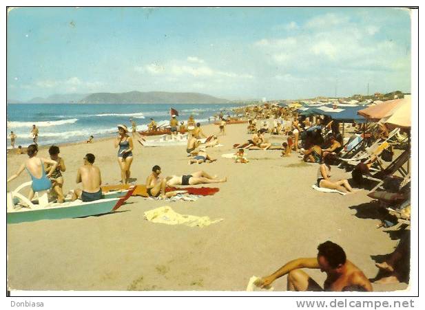 Marina Di Ronchi (Massa): Spiaggia. Cartolina Viaggiata 1971 (animata, Ombrelloni) - Massa