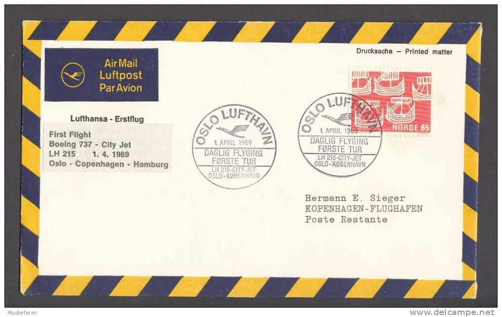 Denmark Airmail Luftpost Lufthansa Erstflug First Flight 1969 Oslo - Copenhagen - Hamburg - Poste Aérienne