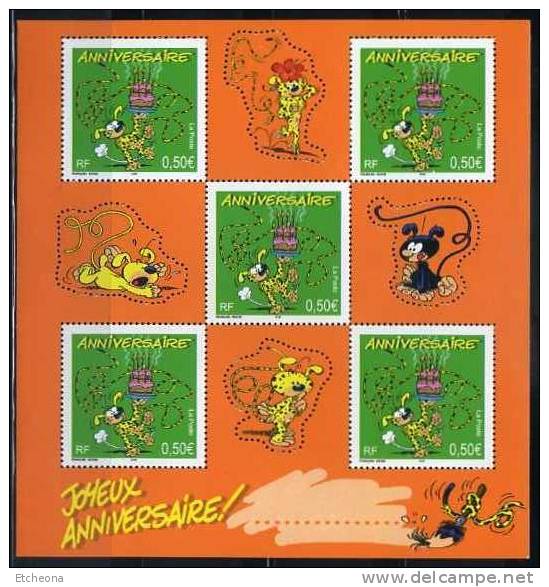 = Timbre Anniversaire Personnage Bande Dessinée Marsupilami Portant Gâteau D'André Franquin Et Batem Bloc 58 Neuf 3569 - Nuevos