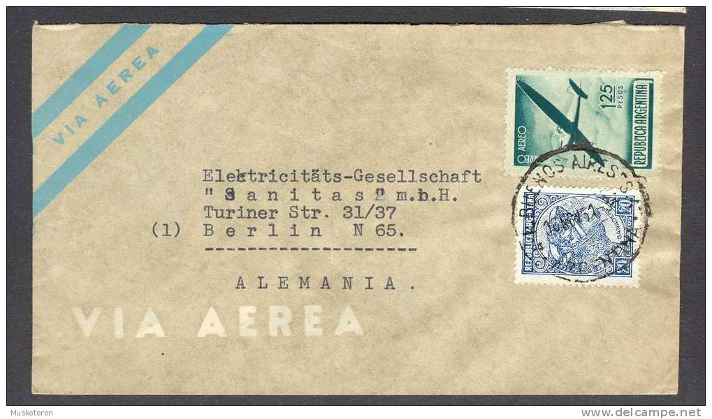 Argentina Via Aerea Buenos Aires 1951 Cover To Berlin Alemania Germany Cattle Bull Aeroplane - Luftpost