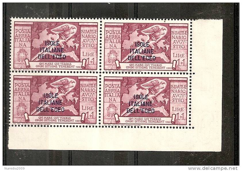 1938 EGEO AUGUSTO QUARTINA 1 LIRA LUSSO MNH ** - VR6483 - Egeo