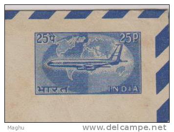 India-- Aerogramme, -25p, Postal Stationery, Mint, Aviation, Airplane, Geography, Map, Globe, As Scan - Aérogrammes