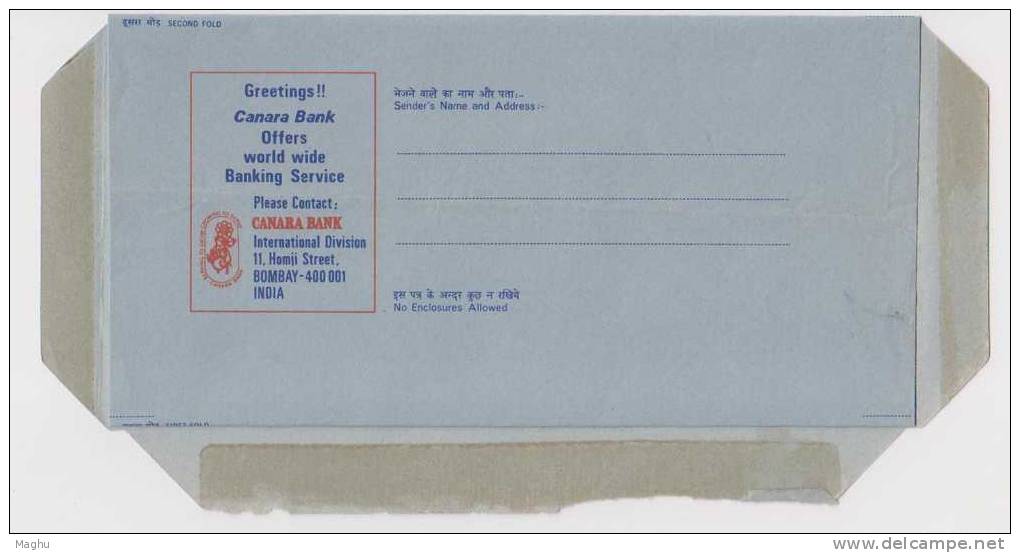 India- Aerogramme, 1.60, Postal Stationery, Mint, FDC, Advertisement, Bank, Banking, Organization, Logo, Greetings - Aerogramme