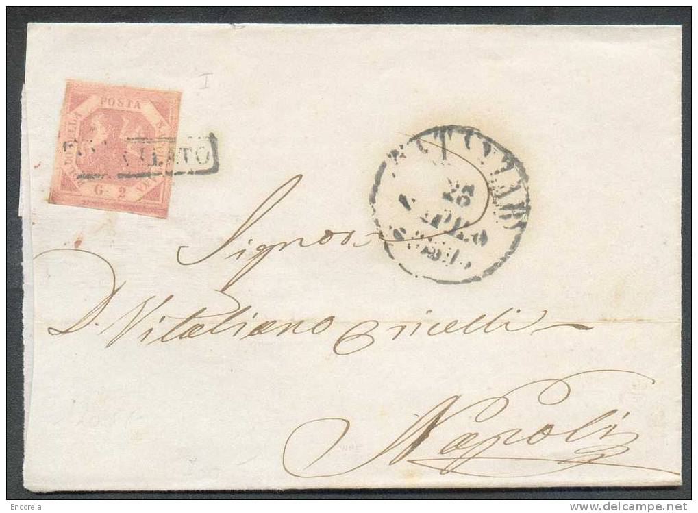 2 Grana  Obl. ANNULATO S/L. De CATANZAR Le 26 Avril 1859 Vers Napoli.  Très Grandes Marges.  Superbe - 5450 - Nápoles