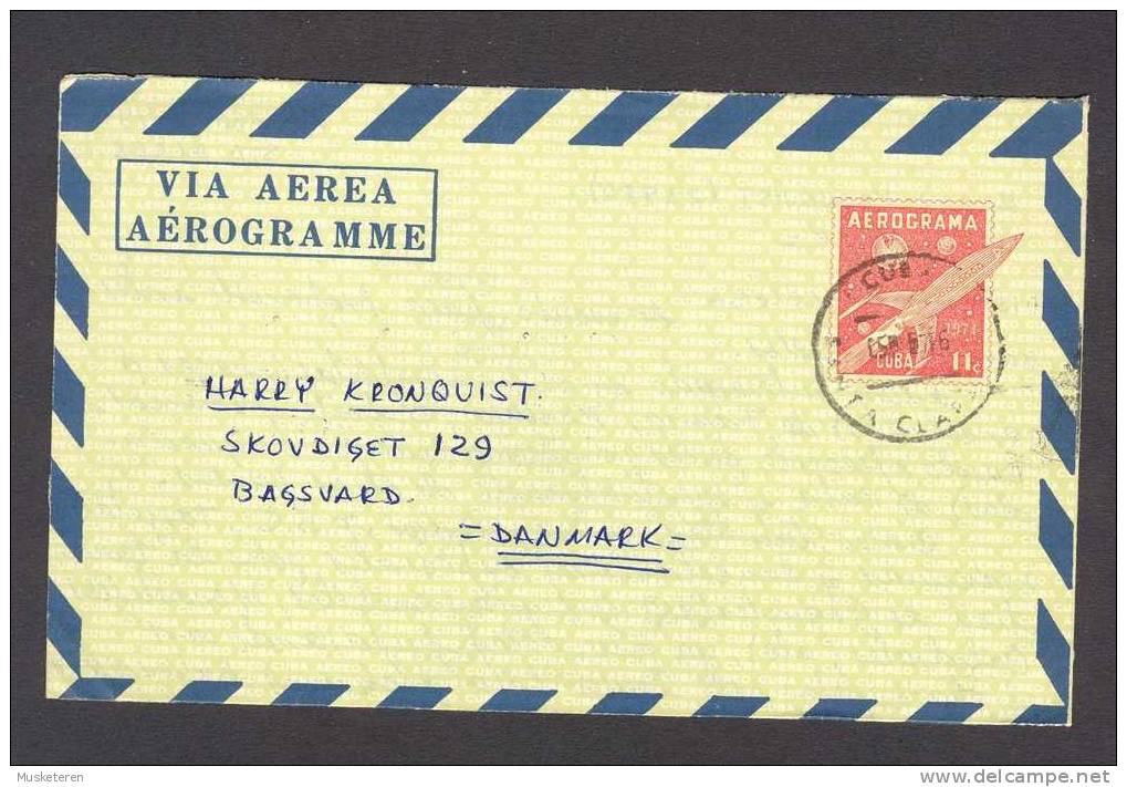 Cuba Via Aerea Aérogramme Aerograma 1976 SANTA CLARA To Denmark - Luftpost