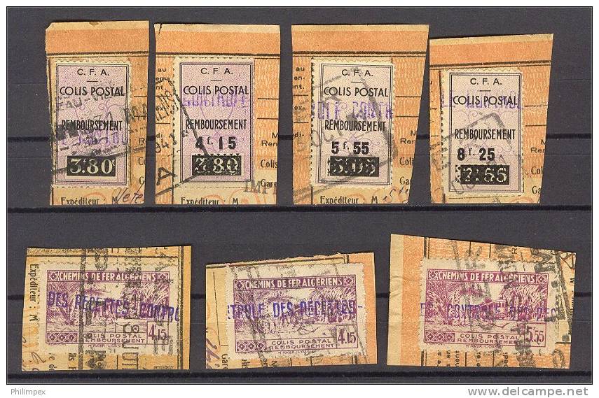 ALGERIA, GOOD GROUP RAILWAY STAMPS, ALL USED ON PIECES! - Colis Postaux