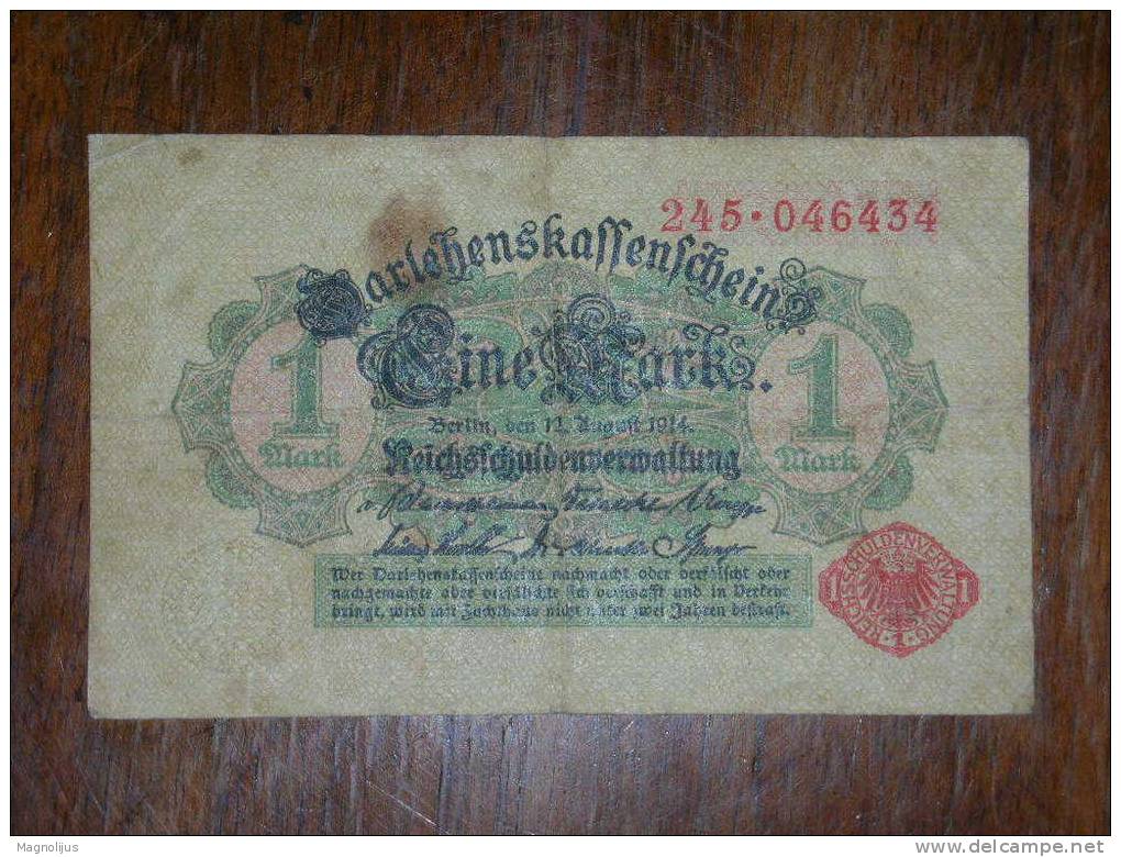 R!,Germany,Banknote,Paper Money,Bill,1 Mark Darlehen Kassenschein,Reich,vintage - Other & Unclassified