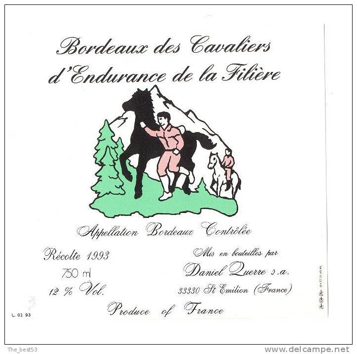 Etiquette De Vin  Bordeaux  - Cavaliers D´endurance De La Filière -  Thème Cheval - Chevaux