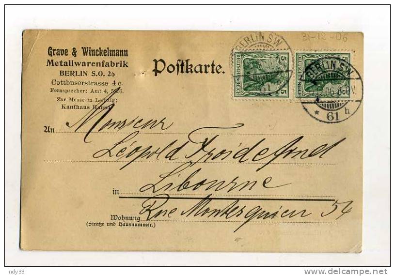 -  ALLEMAGNE 1900/49 . AFFRANCHISSEMENT COMPOSE SUR CP DE 1906 SUR CP COMMERCIALE  POUR LA FRANCE . - 1900 – 1949