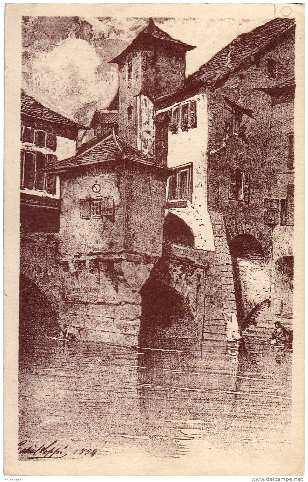 74 Annecy Le Vieux Litho Gravure Ancien Pont Morens Haute Savoie - Annecy-le-Vieux