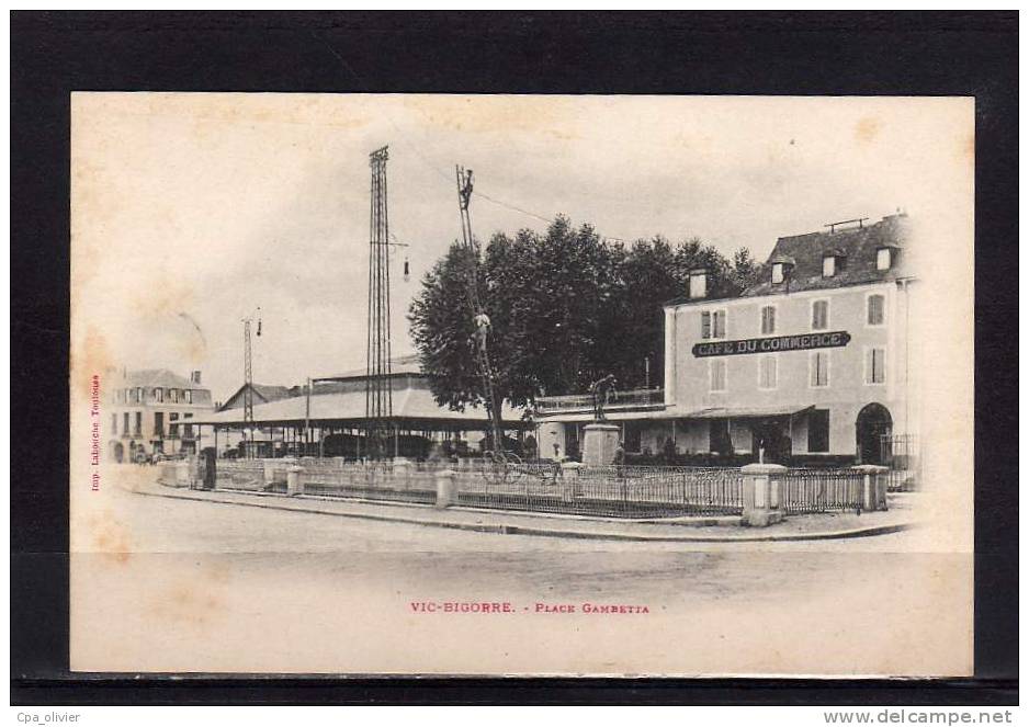 65 VIC BIGORRE Place Gambetta, Café Du Commerce, Chantier, Ed Labouche, Dos 1900 - Vic Sur Bigorre
