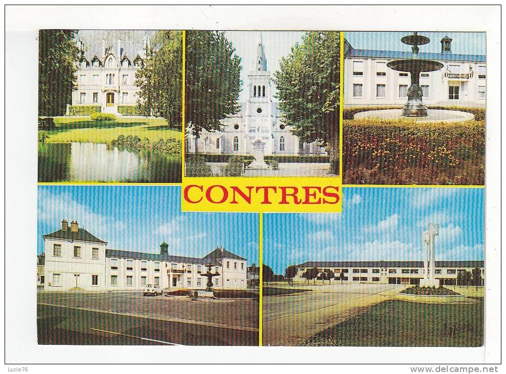 CONTRES -  5 Vues  :  Le Château, L´Eglise, La Fontaine, L´Hôtel De Ville, Le C.E.S. - N° F 7 203 - Contres