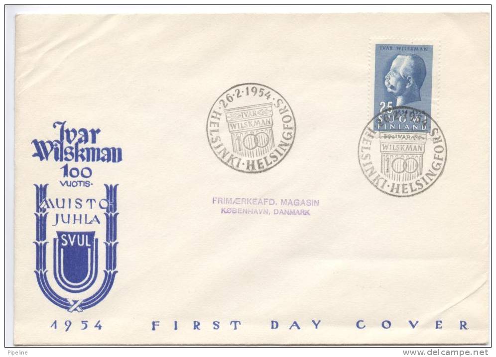 Finland FDC 26-2-1954 Professor Ivar Wilskman With Cachet Sent To Denmark - FDC