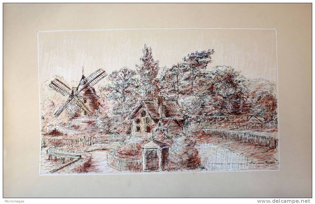 Etienne Petreto : Longchamp : Moulin De L'Hippodrome Et Chalet Rustique - Pastel