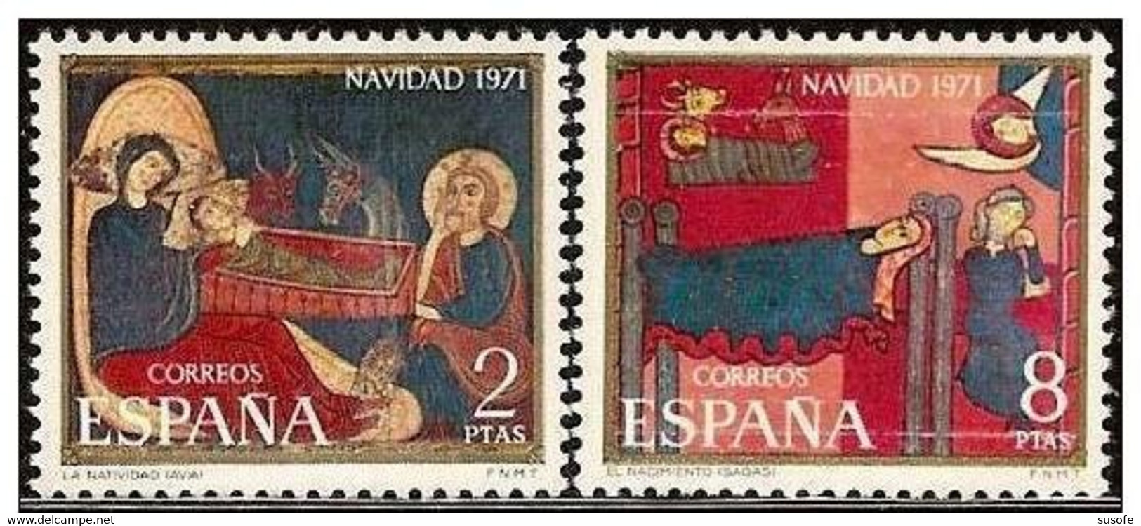 España 1971 Edifil 2061/2 Sellos ** Christmas Nöel Navidad Fragmentos Del Altar De Aviá Y De Saint Andreu De Sagars - Nuevos