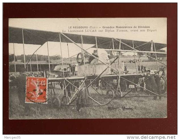 Le Neubourg Grandes Manoeuvres De Division Le Lt Lucas Sur Biplan Farman édit.l'H. Avion Aviation Animée - Le Neubourg