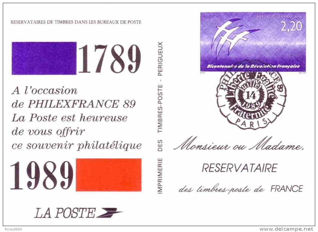 France-52- Entier Postal Oblitéré De 1989 - Oblitération Philexfrance - Pseudo-entiers Officiels