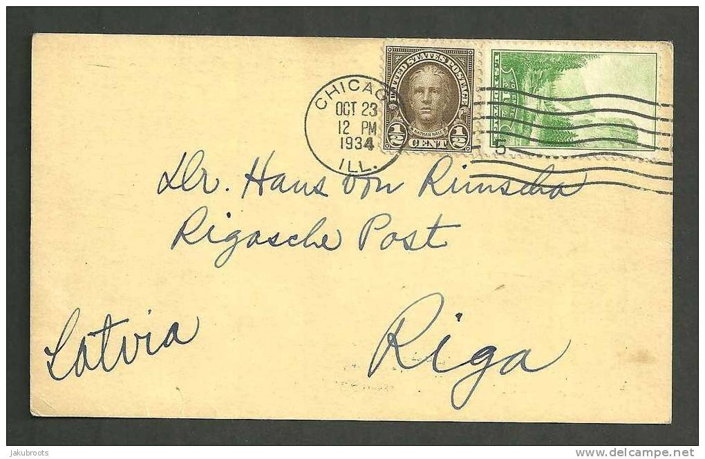 1934.  CARD   FROM   AMERICAN   CORRESPONDENT  TO  RIGA  -LATVIA . - Latvia